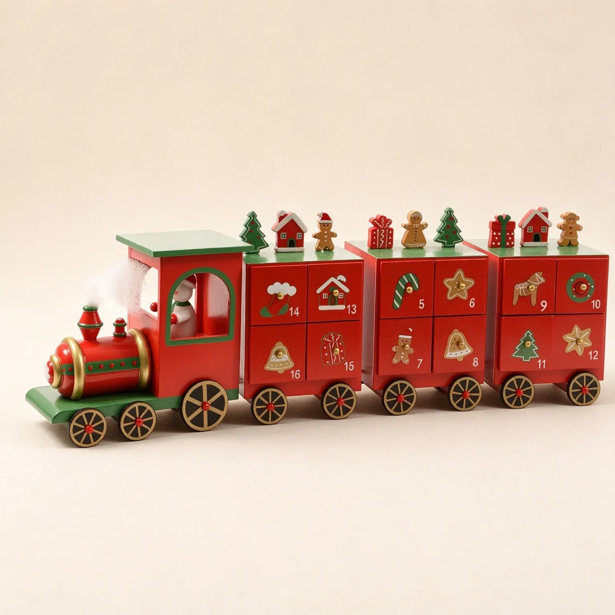 Trenino di Natale in Legno Calendario dell'Avvento (24 Cassetti)