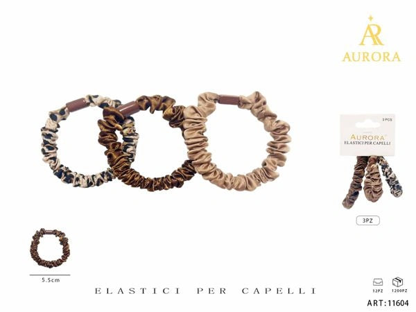 Tris di Elastici "Scrunchie" Sottili AURORA: Animalier e Toni Caldi