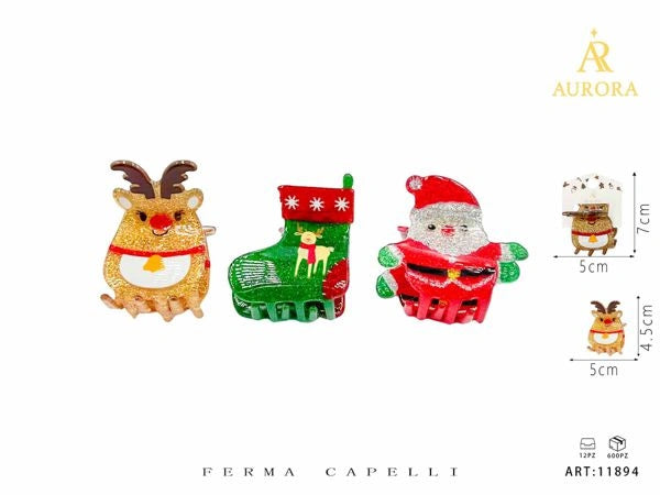 Collection de Noël AURORA : Accessoires pour cheveux pailletés avec personnages 3D et pinces