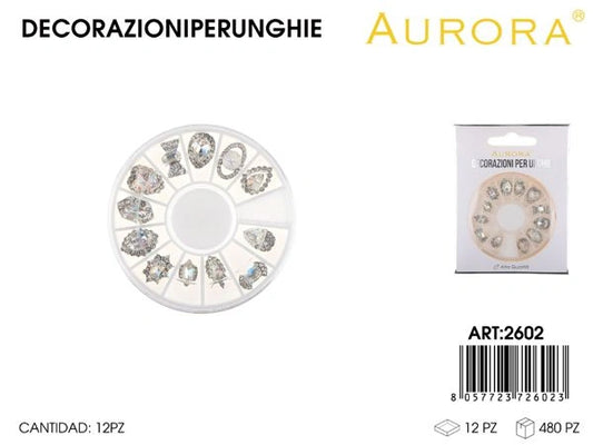 Kit Ruota Decorazioni Nail Art AURORA: 5 Varianti di Strass e Dettagli Preziosi