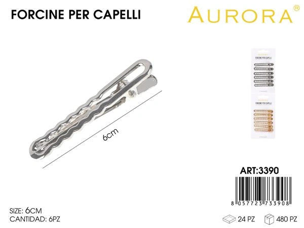 Set 6 Fermagli a Becco AURORA: Design Ondulato Minimal in Metallo