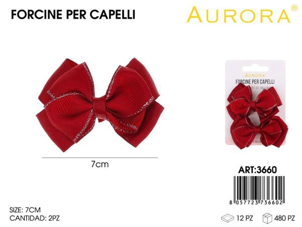 Coppia di Fiocchi Rossi AURORA con Dettagli Argentati per Natale e Feste