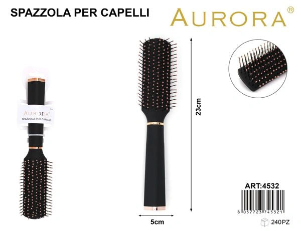 Brosse professionnelle Aurora noire et or rose : poils massants anti-nœuds