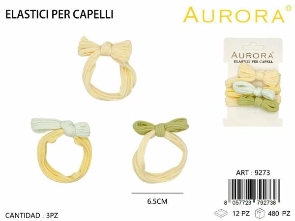 Tris di Elastici Morbidi AURORA con Texture a Costine e Fiocco Minimal