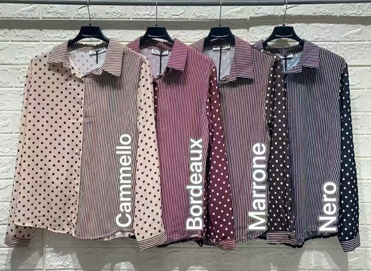 Camicia a maniche lunghe, metà righe, metà pois color - SUNTIMEMODA