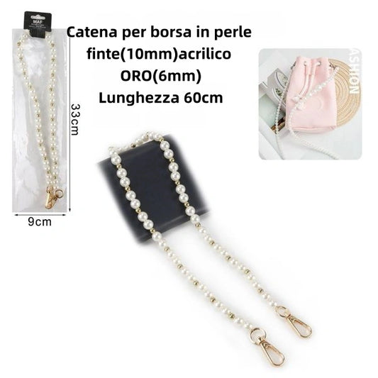 Catena per borsa in perle finte 10mm acrilico oro 6mm Lunghezza 60cm oro - SUNTIMEMODA