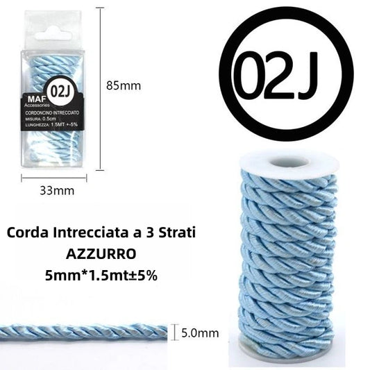 Corda intrecciata a 3 strati azzurro 5mm*1.5m - SUNTIMEMODA