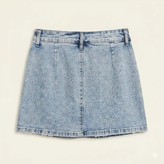 Dettaglio pantaloncini interni anti-glance gonna di jeans celeste - SUNTIMEMODA
