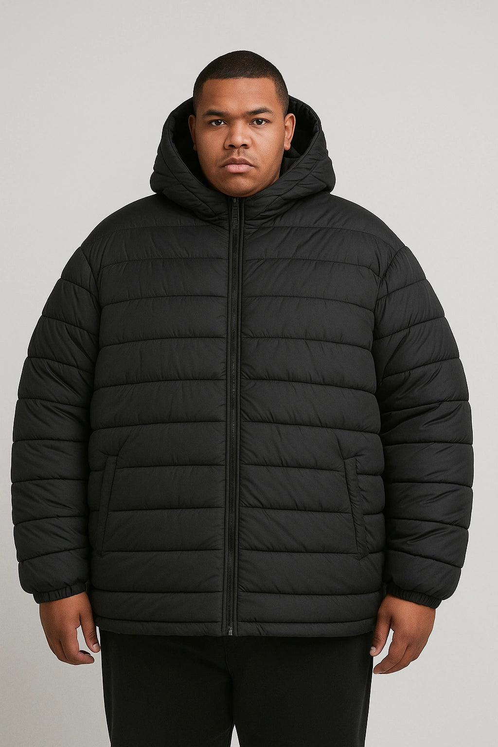 Giubbotto Piumino Uomo Taglie Forti con Cappuccio NERO - SUNTIMEMODA
