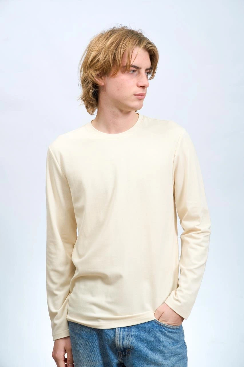 Maglia a Maniche Lunghe Uomo Girocollo in Maglia BEIGE - SUNTIMEMODA