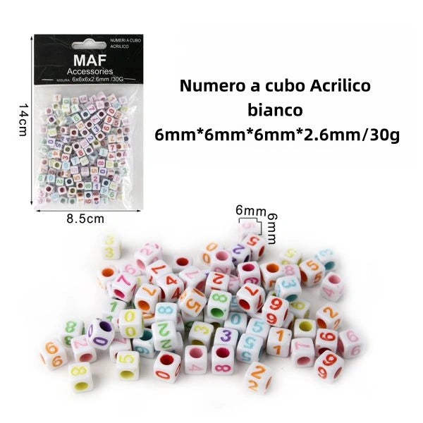 Numero a cubo Acrilico bianco 6mm-6mm-6mm-2.6mm*30g - SUNTIMEMODA