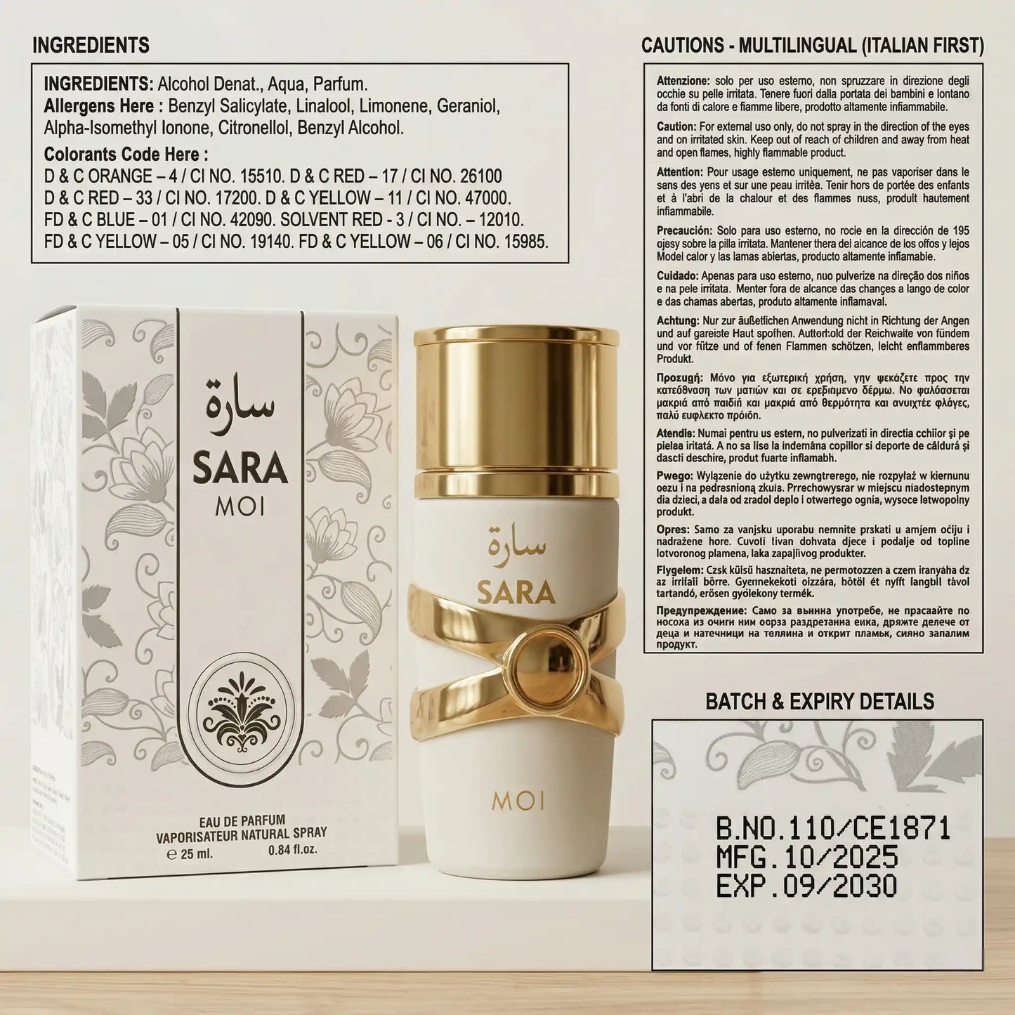 Packaging elegante e flacone profumo donna SARA MOI stile orientale - SUNTIMEMODA
