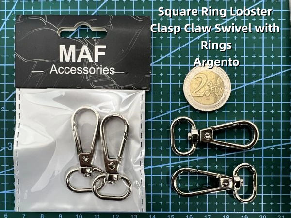 Square Ring Lobster Clasp Claw Swivel with Rings argento piccolo - SUNTIMEMODA