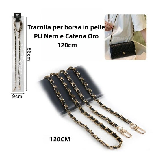 Tracolla Pelle PU nero e Catena ORO 120cm - SUNTIMEMODA