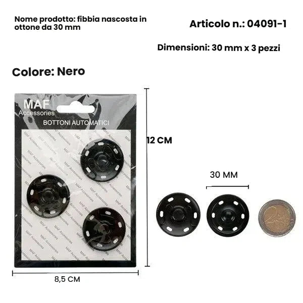 Bottoni automatici grandi neri 30mm da cucire per cappotti pesanti e chiusure nascoste - SUNTIMEMODA