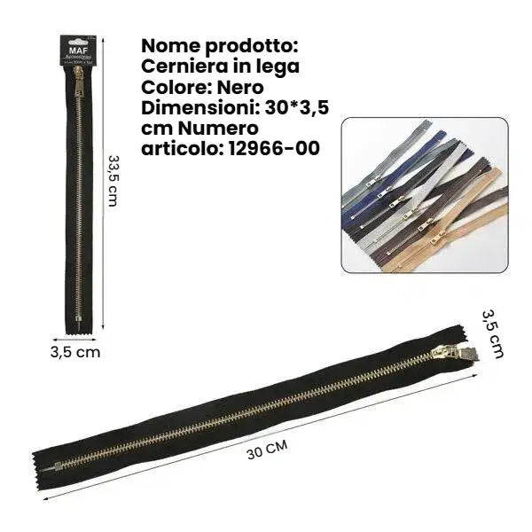 Cerniera lampo lunga nera 30cm metallo oro per borse a spalla e tracolle - SUNTIMEMODA