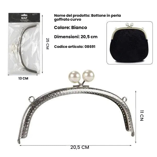 Telaio borsa argento 20.5 cm curvo con perle per creazioni artigianali - SUNTIMEMODA