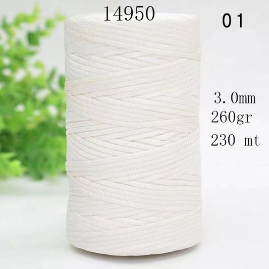 Rocchetto di cordino piatto in polipropilene colore bianco, spessore 3.0mm, 260g, 230mt - SUNTIMEMODA