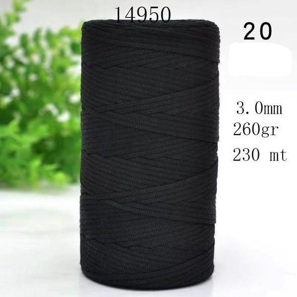 Rocchetto di cordino piatto in polipropilene colore nero, spessore 3.0mm, 260g, 230mt - SUNTIMEMODA