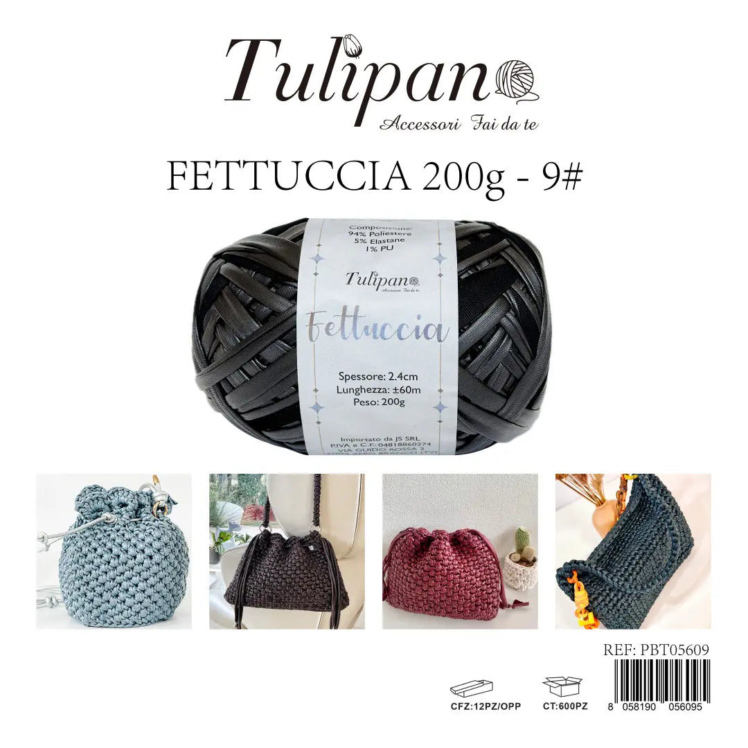 Gomitolo di fettuccia effetto ecopelle Tulipan colore grigio scuro (9#), 200g, per accessori all'uncinetto, articolo PBT05609 - SUNTIMEMODA