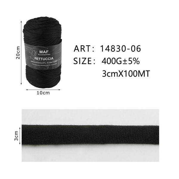 Gomitolo di fettuccia elastica nera MAF Accessories da 400g, articolo 14830-06 - SUNTIMEMODA