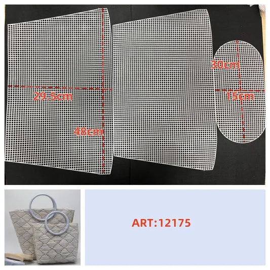 Set 3 pannelli rete plastica grande (Art 12175) con fondo ovale 30cm e lati trapezoidali per borsa fai da te - SUNTIMEMODA