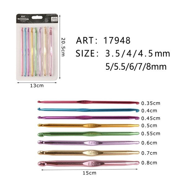 Set di 8 uncinetti in alluminio colorato MAF Accessories, misure assortite da 3.5mm a 8.0mm, ideali per lavori fai-da-te - SUNTIMEMODA