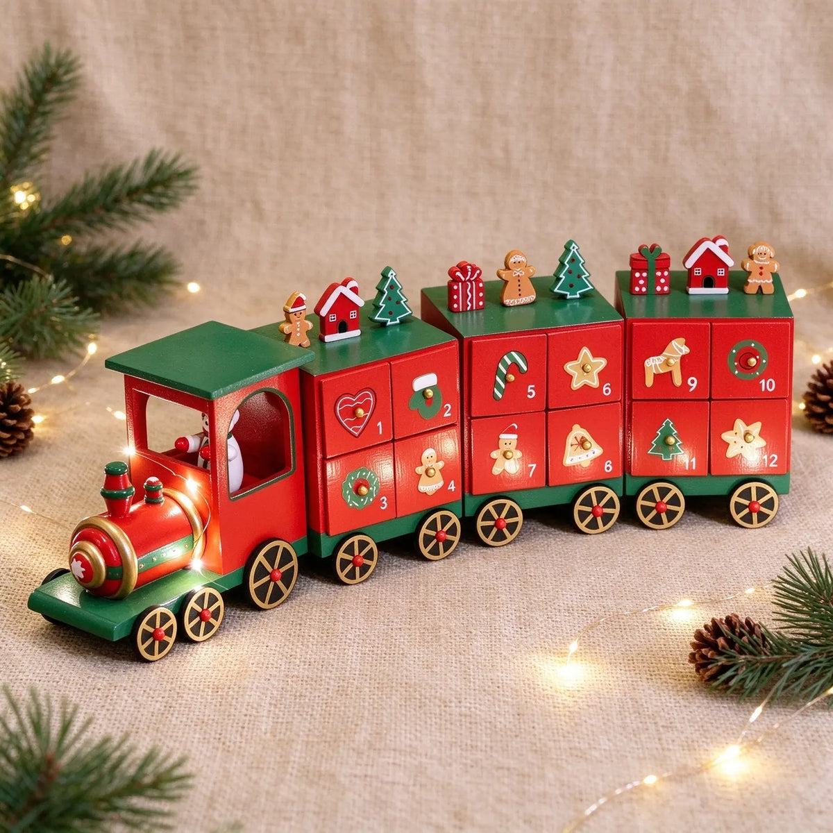 Trenino di Natale in Legno Calendario dell'Avvento (24 Cassetti)