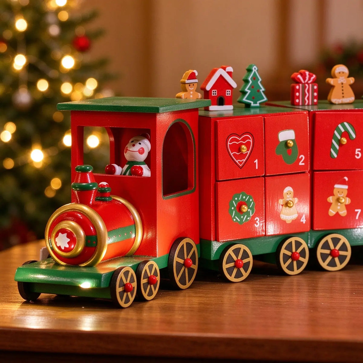 Trenino di Natale in Legno Calendario dell'Avvento (24 Cassetti)