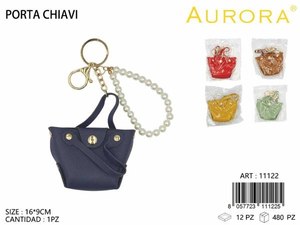 Portachiavi Fashion AURORA a Forma di Mini Borsetta con Perle