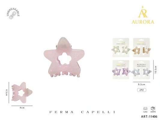 Set 2 Mini Mollette AURORA "Unbreakable" a Forma di Stella Glitter
