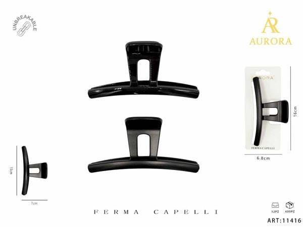Pinza Capelli AURORA "Unbreakable" Design Curvo Minimal Black