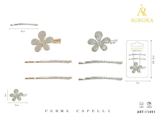 Tris di Accessori Capelli AURORA: Molletta Fiore e Forcine Gioiello