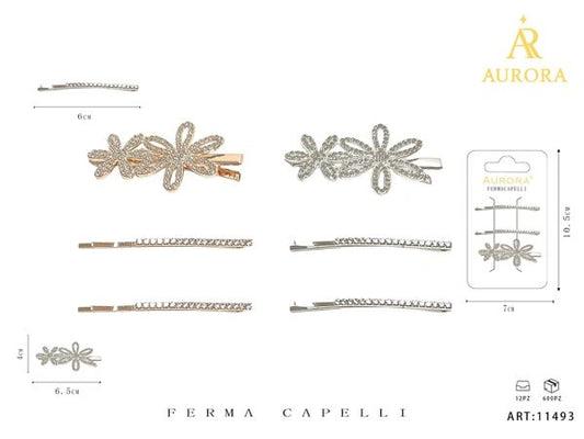 Tris di Accessori Capelli AURORA: Molletta Fiore e Forcine Gioiello