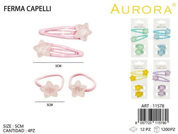 Kit Coordinato AURORA: Mollette Clic-Clac ed Elastici con Stelle