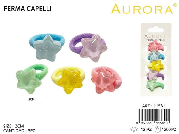 Kit 5 Elastici Morbidi AURORA per Bambina con Decorazioni 3D