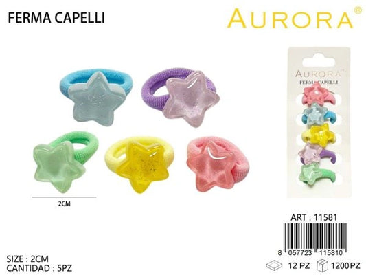 Kit 5 Elastici Morbidi AURORA per Bambina con Decorazioni 3D
