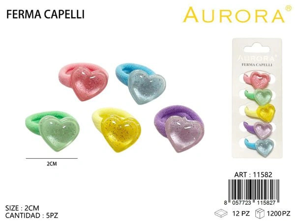 Kit 5 Elastici Morbidi AURORA per Bambina con Decorazioni 3D