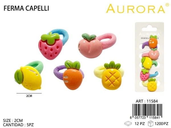 Kit 5 Elastici Morbidi AURORA per Bambina con Decorazioni 3D