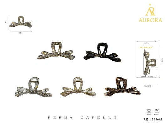 Pinza Fermacapelli AURORA a Forma di Fiocco con Riflessi Dorati