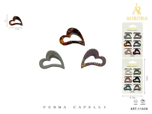 Set 6 Mini Pinze AURORA a Forma di Cuore con Venature Dorate