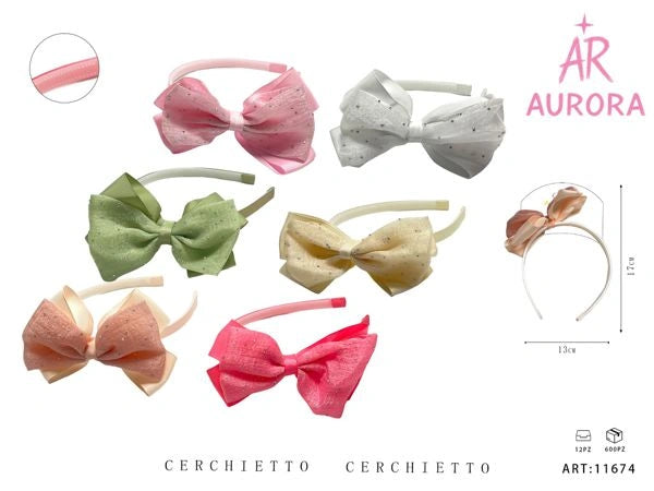 Bandeau AURORA avec maxi nœud en tulle scintillant