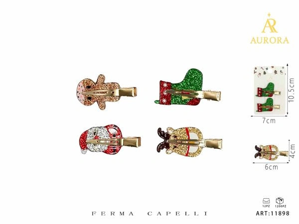 Collection de Noël AURORA : Accessoires pour cheveux pailletés avec personnages 3D et pinces
