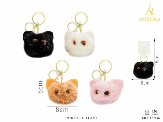 Ciondolo Portachiavi AURORA in Morbido Peluche a Forma di Gatto
