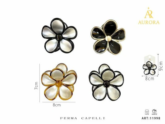 Pinza Fermacapelli AURORA a Forma di Fiore con Finitura Lucida