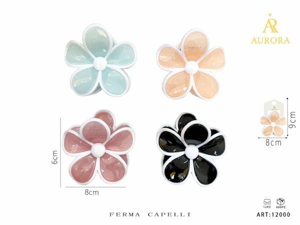 Pinza Fermacapelli AURORA Design Floreale con Colori Pastello e Bordo Bianco
