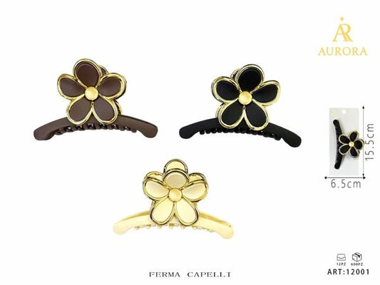 Fermaglio Ergonomico AURORA a Fiore con Profili Dorati