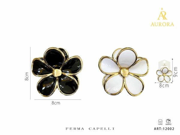 AURORA Flower Hair Clip with Elegant Gold Trim