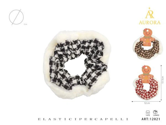 Fermacoda Scrunchie Invernale AURORA: Mix Pied de Poule e Morbido Peluche