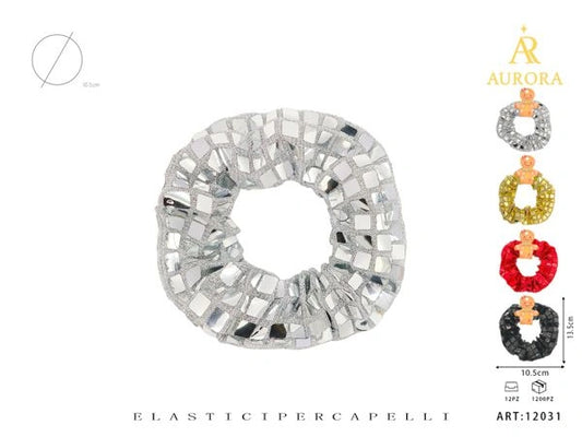 Fermacoda Scrunchie AURORA Scintillante: Effetto Disco Ball a Specchio